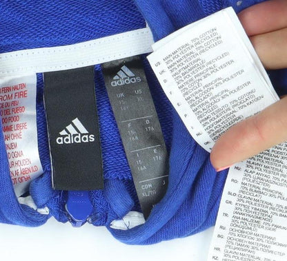 Adidas Boys Blue Full Zip Hoodie Size 11-12 Years Cotton Blend