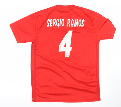 Adidas Boys Red Real Madrid Sergio Ramos Football Jersey T-Shirt 15-16 Years