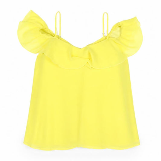 OUIZ Women Yellow Off Shoulder Ruffle Chiffon Blouse Size 12