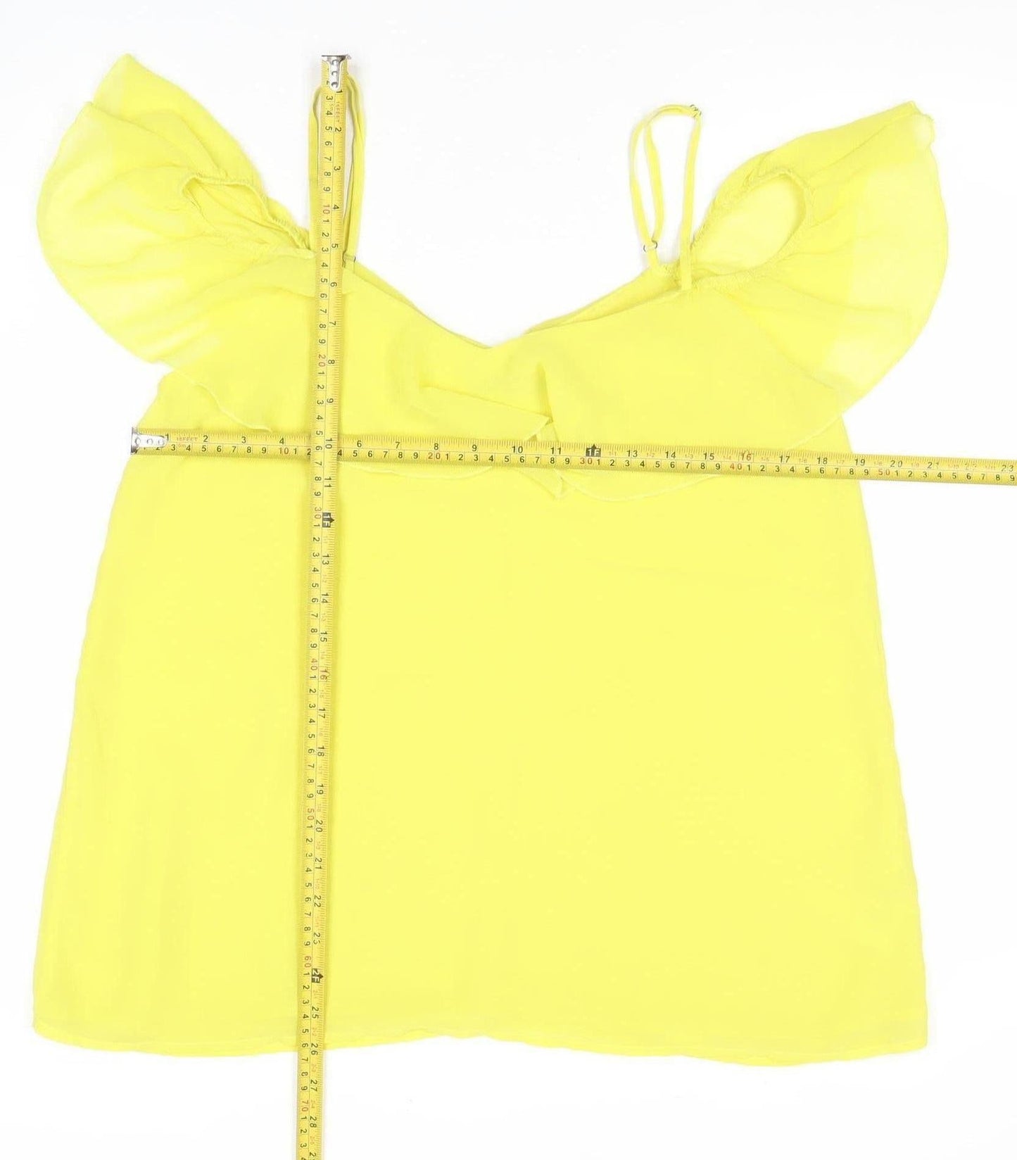 OUIZ Women Yellow Off Shoulder Ruffle Chiffon Blouse Size 12