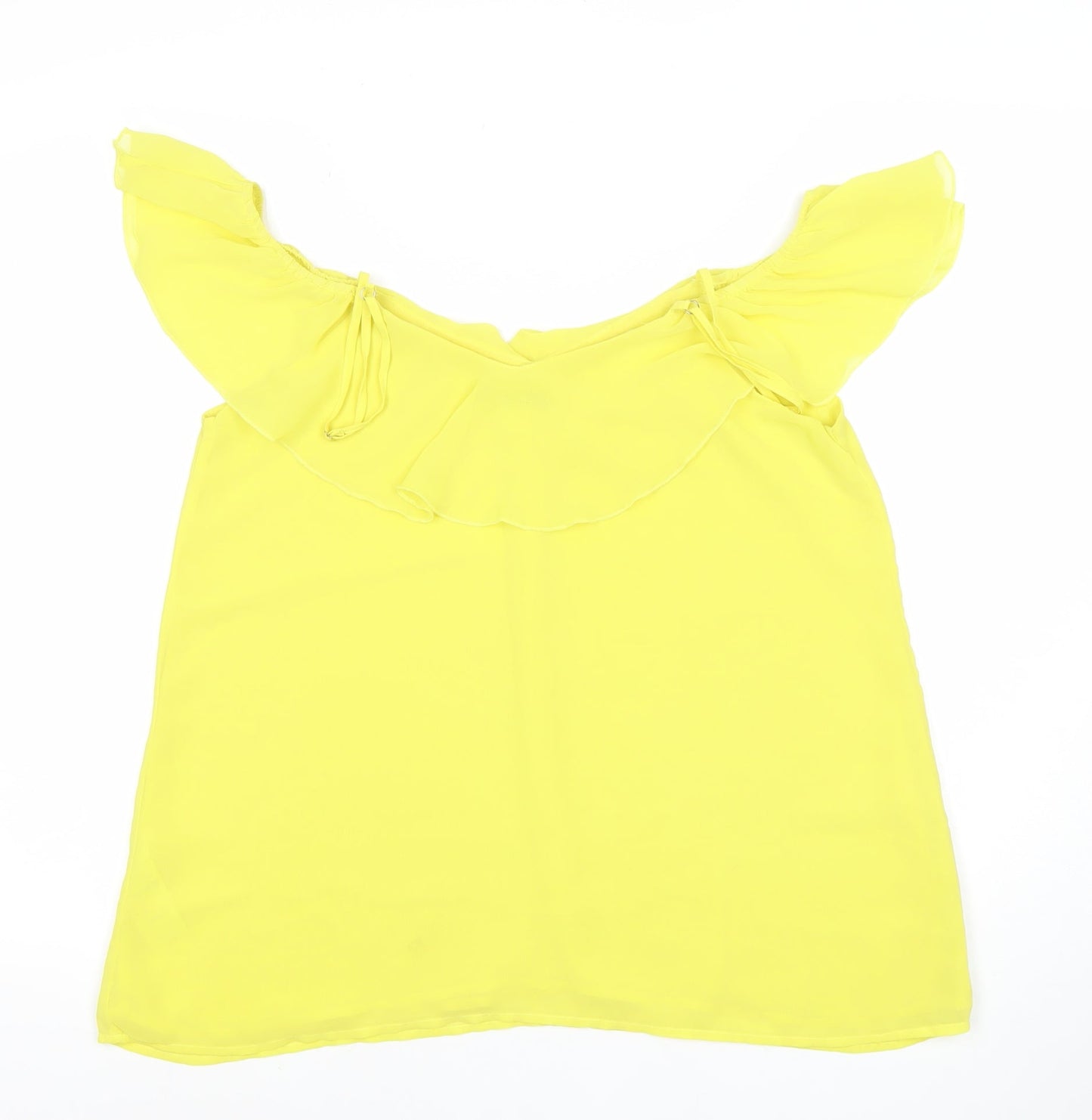 OUIZ Women Yellow Off Shoulder Ruffle Chiffon Blouse Size 12