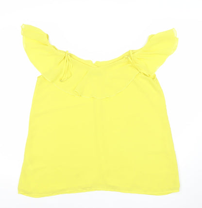 OUIZ Women Yellow Off Shoulder Ruffle Chiffon Blouse Size 12