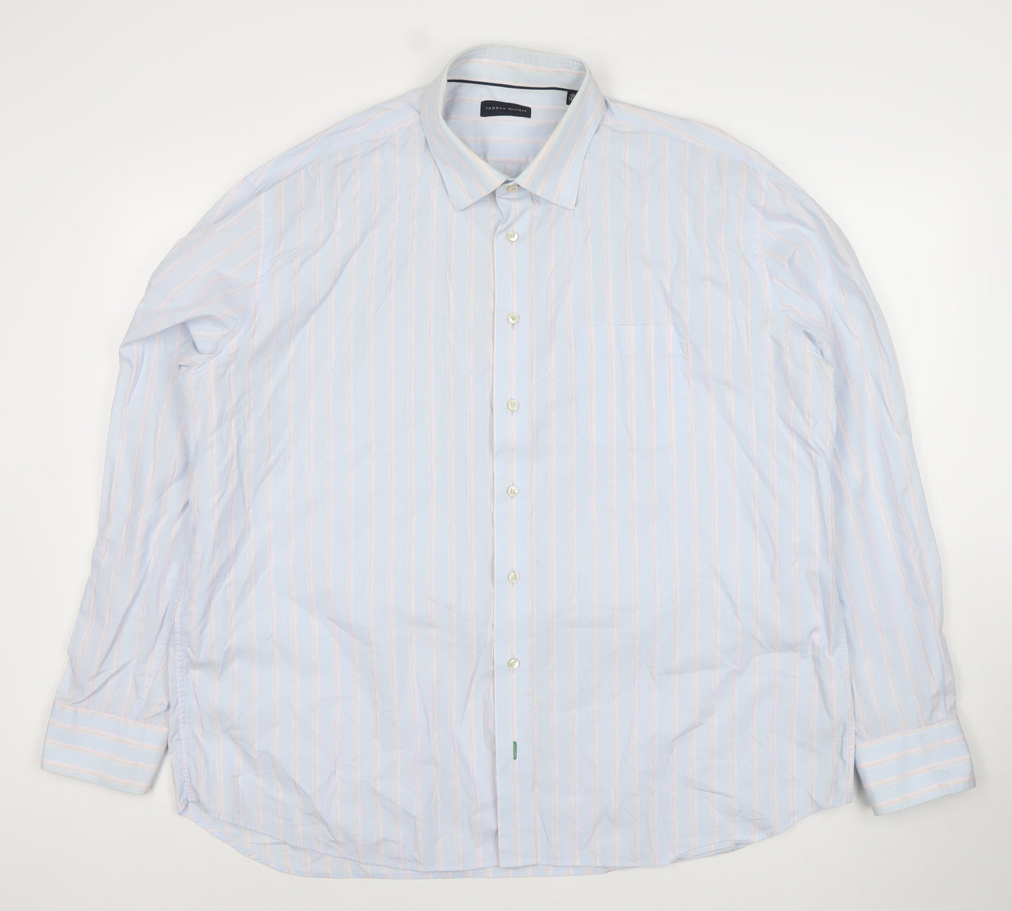 Tommy Hilfiger Men's Blue Striped Cotton Dress Shirt 18.5in/46 Classic Fit