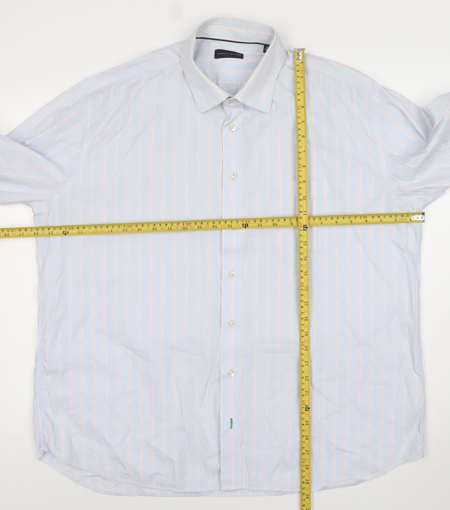 Tommy Hilfiger Men's Blue Striped Cotton Dress Shirt 18.5in/46 Classic Fit