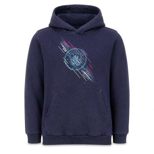 Manchester City Boys Navy Hoodie 11-12 Years Pullover Graphic Print Cotton Blend