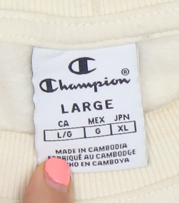 Champion Women's Beige Crew Neck Pullover Sweatshirt Size L Cotton Blend