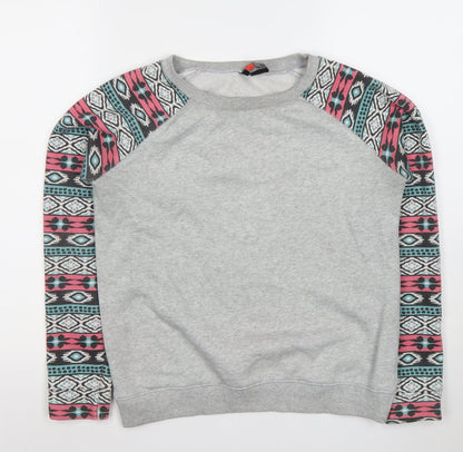 FB Sister Women's Grey Aztec Long Sleeve Pullover Sweatshirt XS