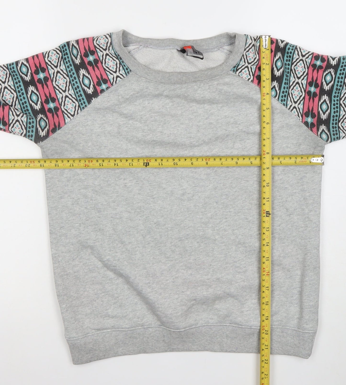 FB Sister Women's Grey Aztec Long Sleeve Pullover Sweatshirt XS