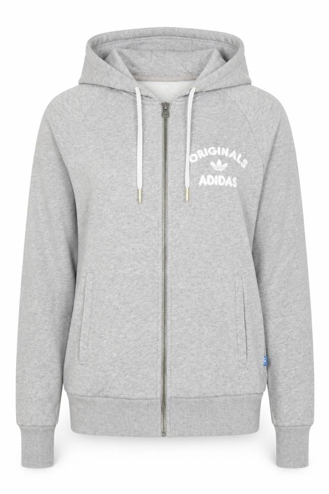 Front view of Adidas Originals Women's Grey Full Zip Hoodie, size 8