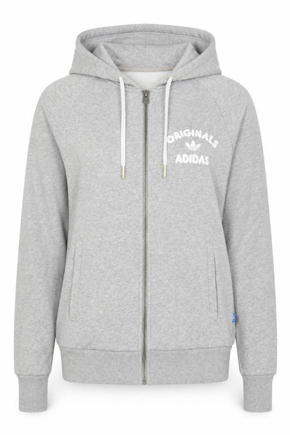 Front view of Adidas Originals Women's Grey Full Zip Hoodie, size 8