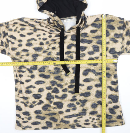 River Island Womens Beige Leopard Print Hooded Pullover XS Lace Trim