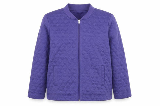 Front view of Honor Millburn Women's Purple Quilted Full Zip Sweatshirt, size 12