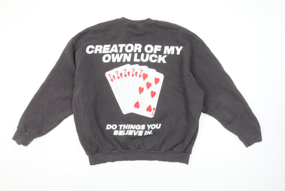 ZARA Women Black Graphic Slogan Sweatshirt Size S