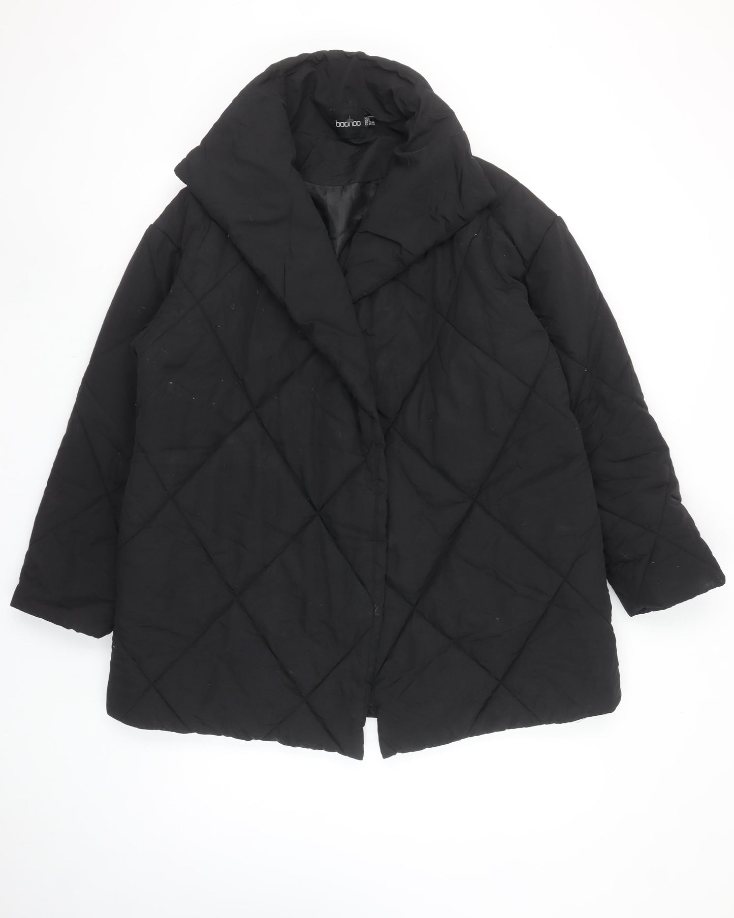 Boohoo Womens Black Quilted Mid-Length Coat UK 6 Regular