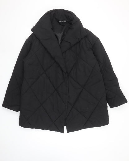 Boohoo Womens Black Quilted Mid-Length Coat UK 6 Regular
