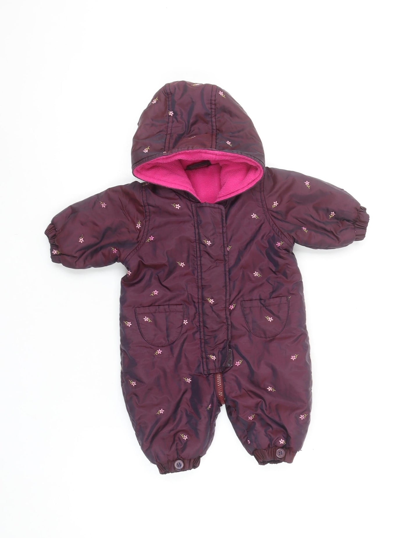 Mothercare Unisex Baby Purple Floral Hooded Snowsuit 0-3 Months Winter Wear