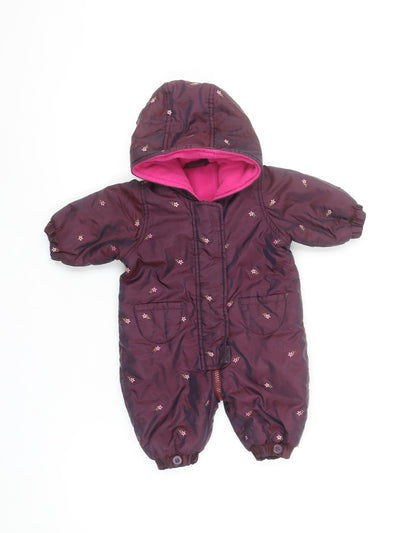 Mothercare Unisex Baby Purple Floral Hooded Snowsuit 0-3 Months Winter Wear