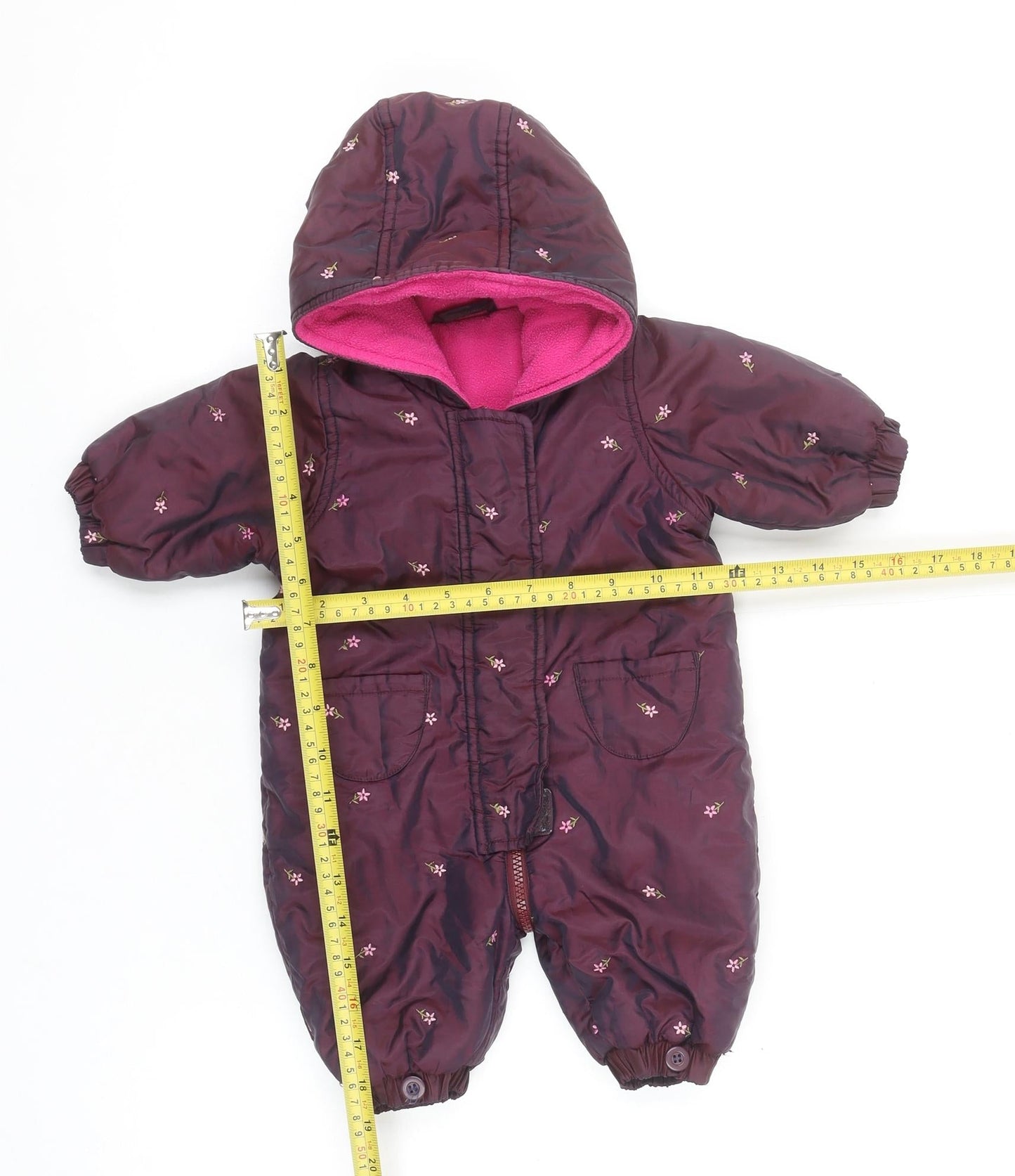 Mothercare Unisex Baby Purple Floral Hooded Snowsuit 0-3 Months Winter Wear
