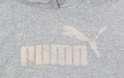Puma Girls Grey Pullover Hoodie 9-10 Years Logo Fleece Sweatshirt