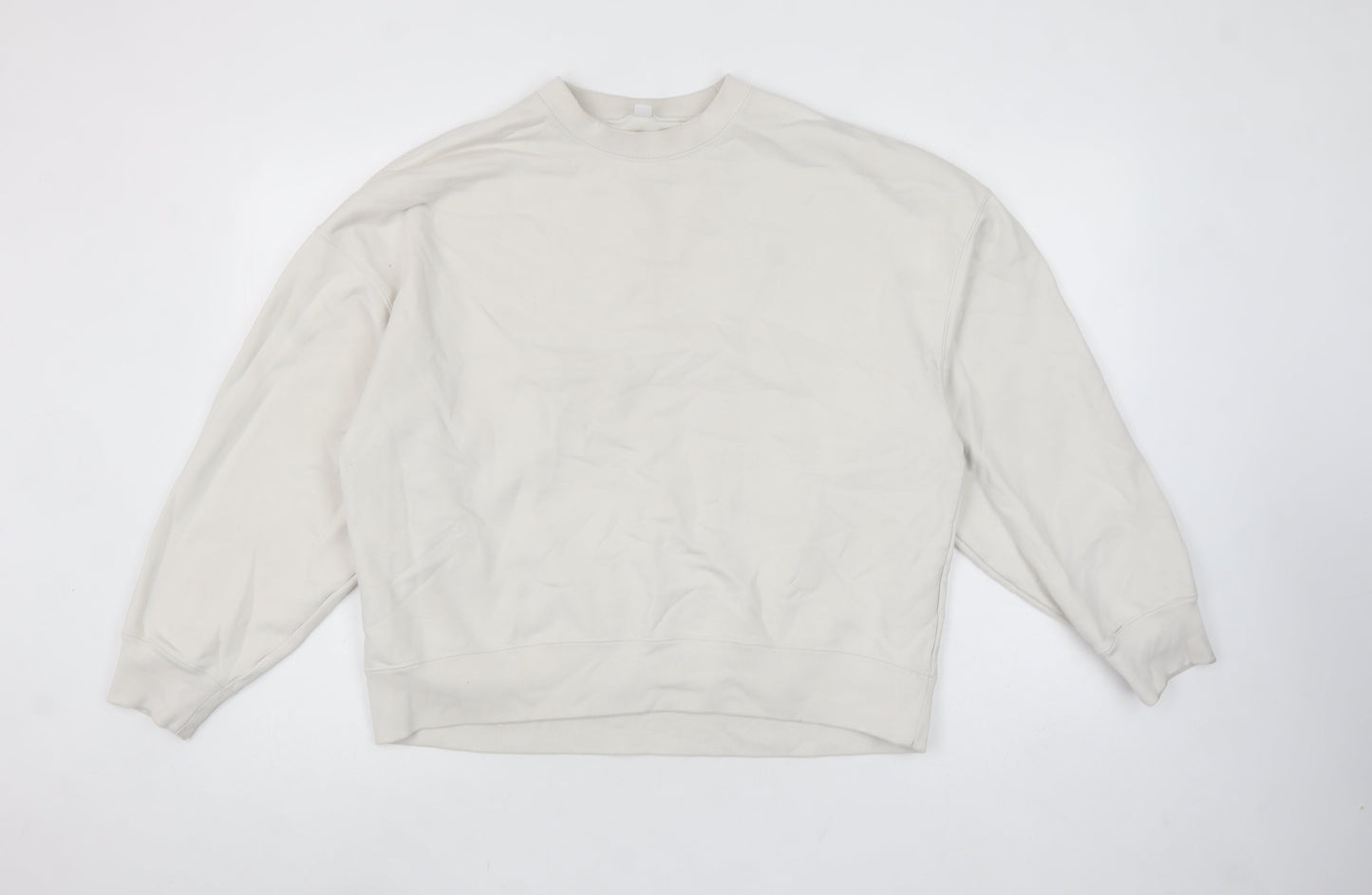 Uniqlo Women Beige Cotton Pullover Sweatshirt L Crew Neck Casual