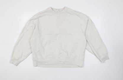 Uniqlo Women Beige Cotton Pullover Sweatshirt L Crew Neck Casual