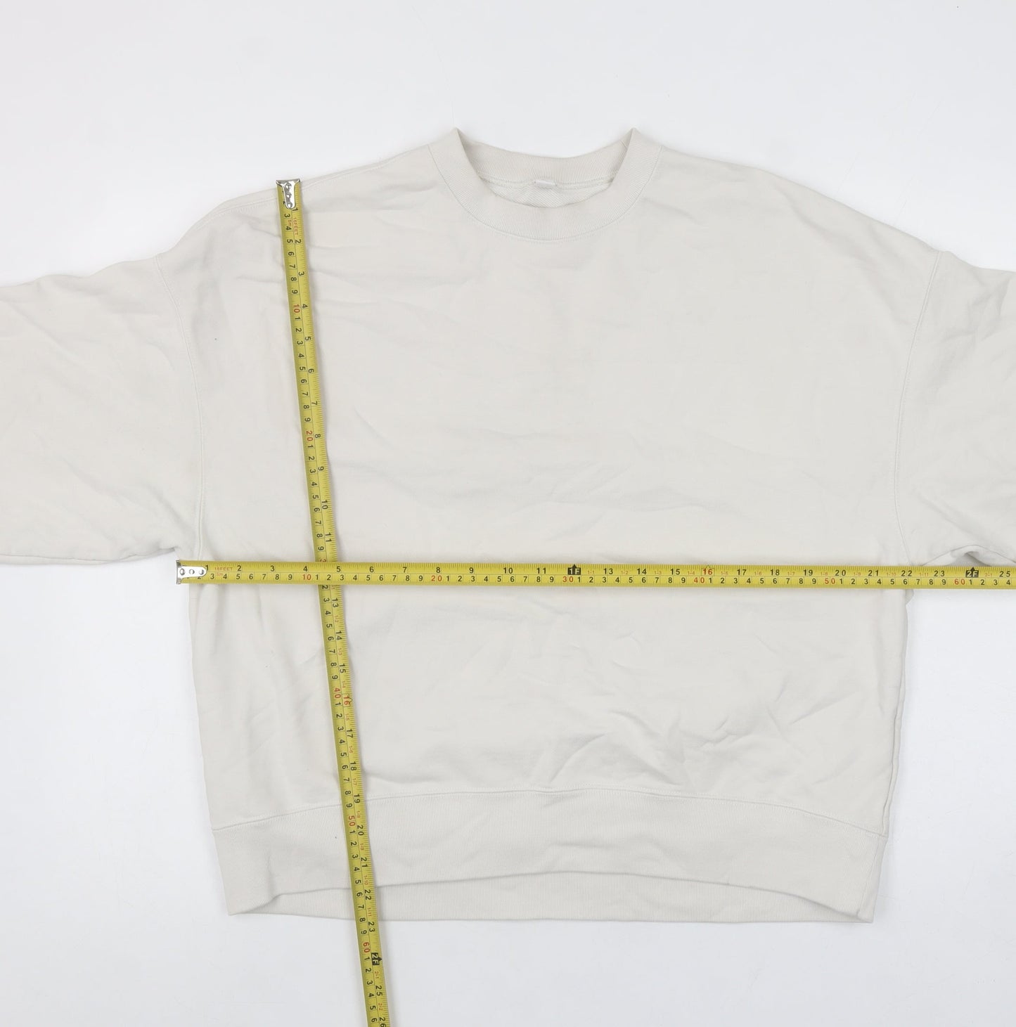 Uniqlo Women Beige Cotton Pullover Sweatshirt L Crew Neck Casual