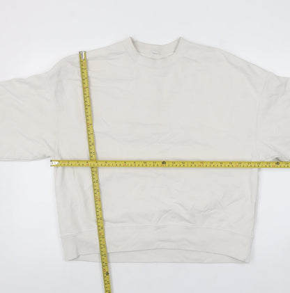 Uniqlo Women Beige Cotton Pullover Sweatshirt L Crew Neck Casual