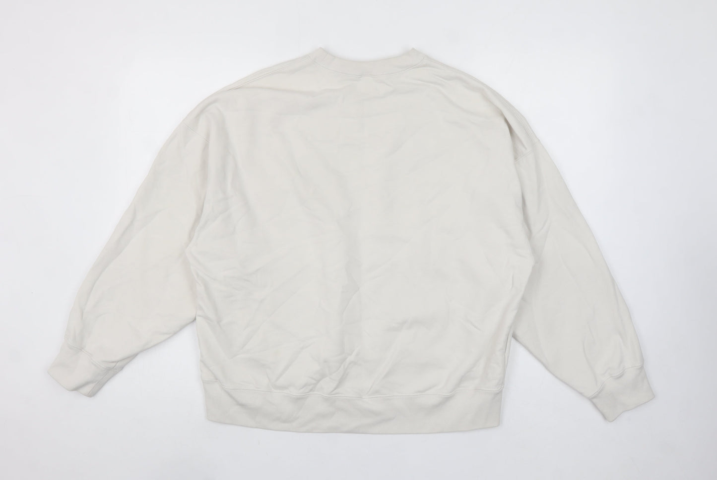 Uniqlo Women Beige Cotton Pullover Sweatshirt L Crew Neck Casual