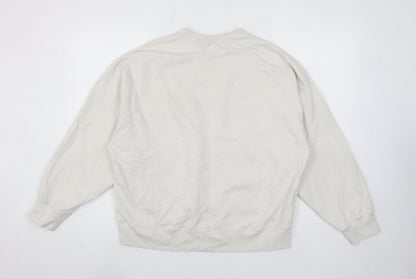 Uniqlo Women Beige Cotton Pullover Sweatshirt L Crew Neck Casual