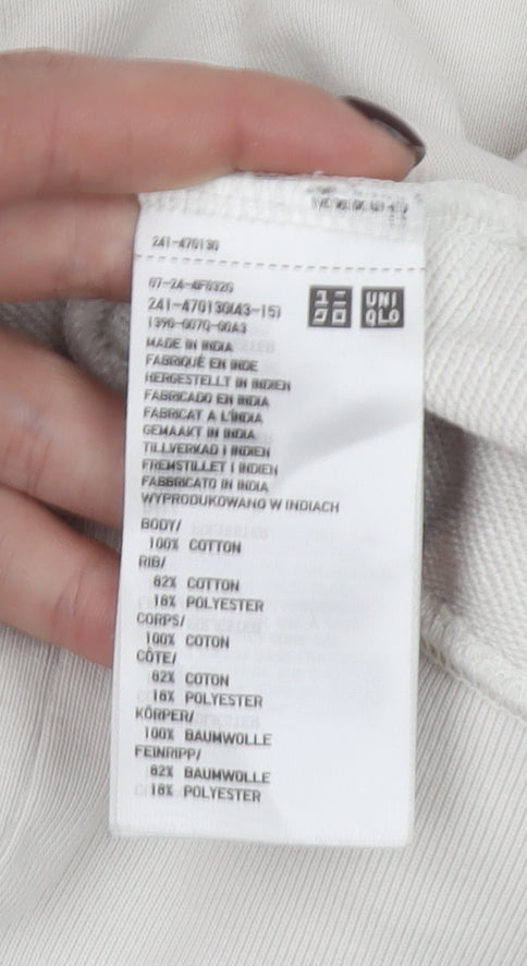 Uniqlo Women Beige Cotton Pullover Sweatshirt L Crew Neck Casual