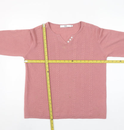 Isle Essentials Womens Pink Acrylic Cable Knit V-Neck Jumper Size 14-16