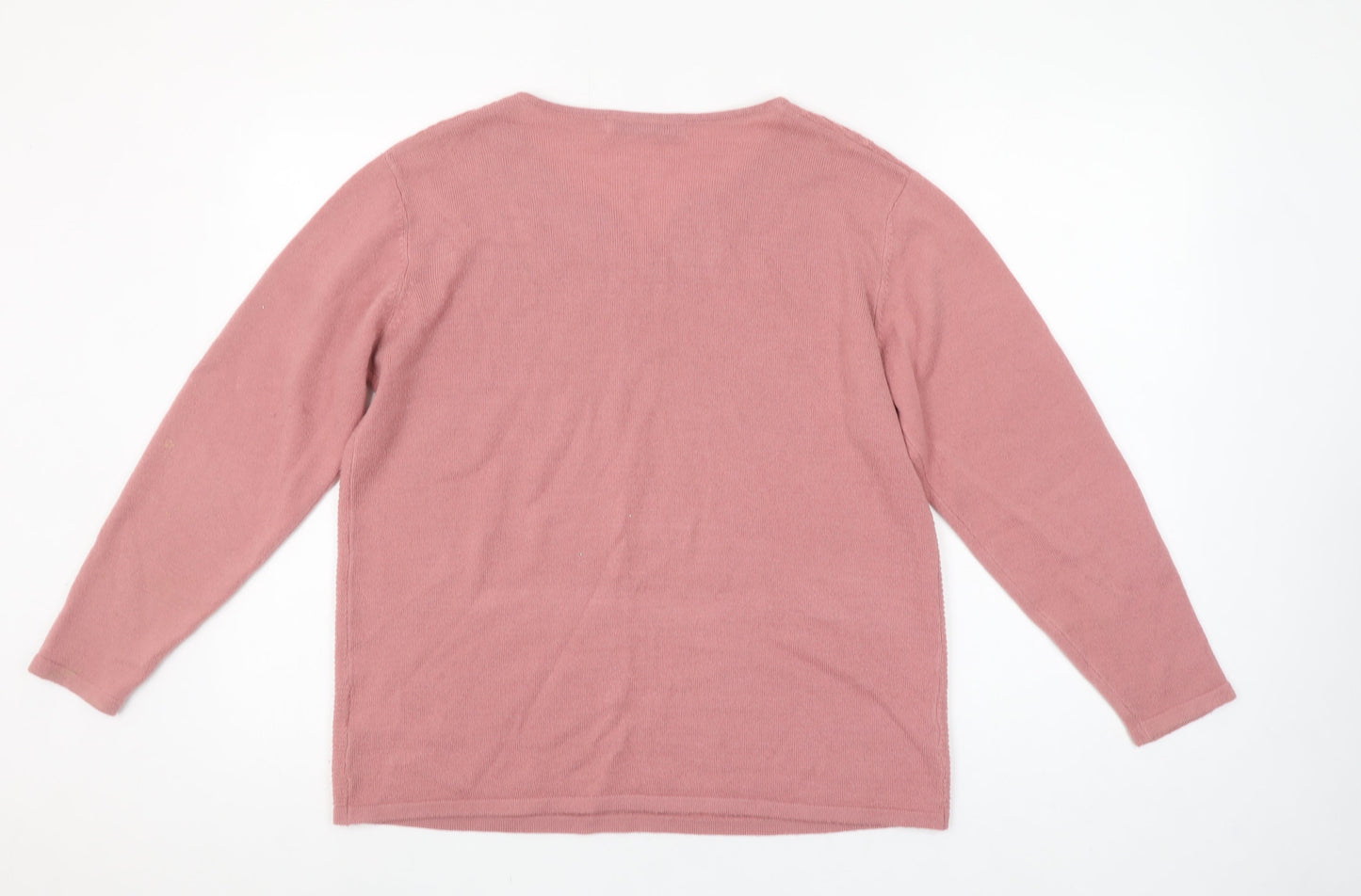 Isle Essentials Womens Pink Acrylic Cable Knit V-Neck Jumper Size 14-16