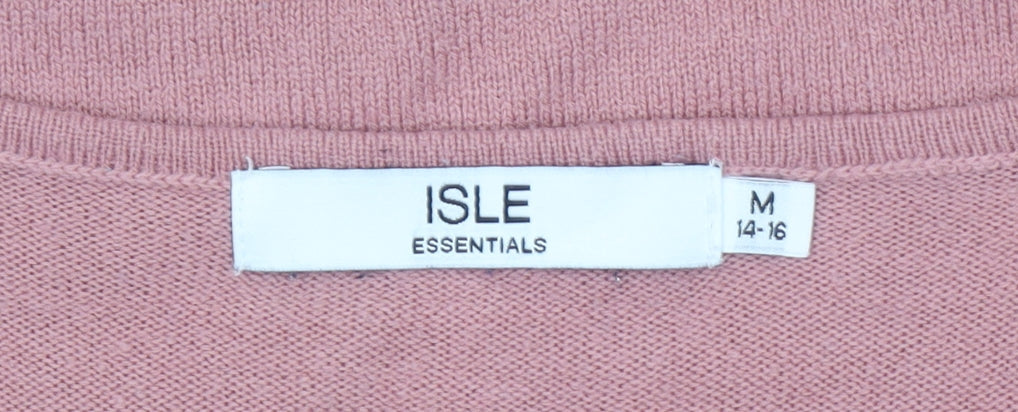 Isle Essentials Womens Pink Acrylic Cable Knit V-Neck Jumper Size 14-16