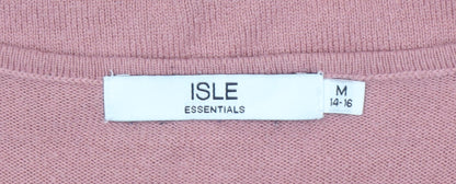 Isle Essentials Womens Pink Acrylic Cable Knit V-Neck Jumper Size 14-16