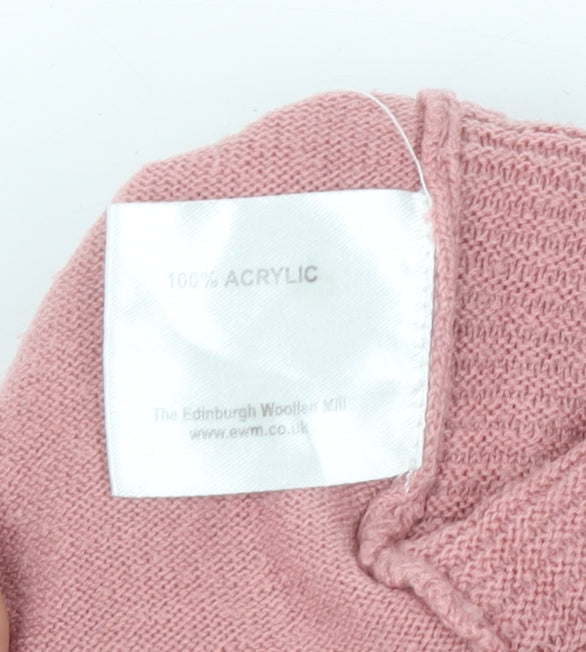 Isle Essentials Womens Pink Acrylic Cable Knit V-Neck Jumper Size 14-16