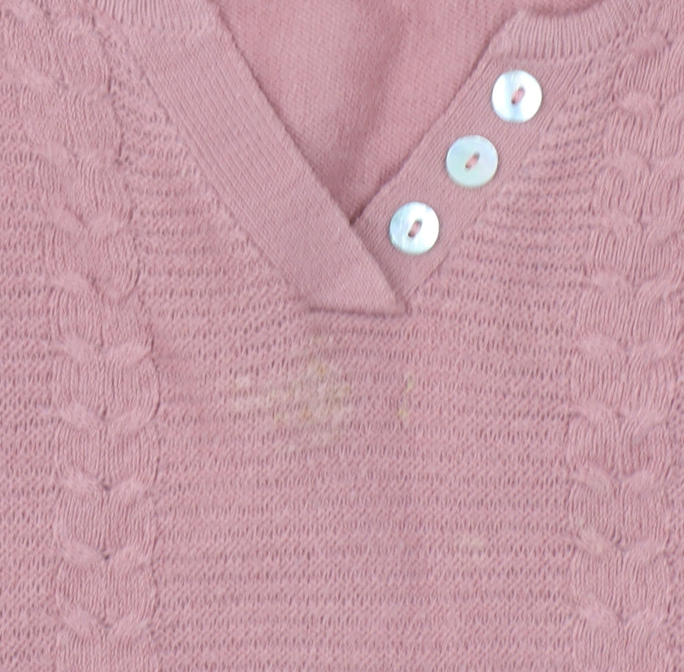 Isle Essentials Womens Pink Acrylic Cable Knit V-Neck Jumper Size 14-16