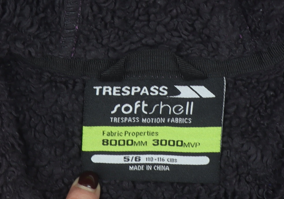 Trespass Girls Purple Softshell Hooded Jacket 5-6 Years Waterproof Lined