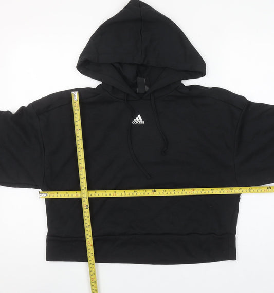 Adidas Womens Black Medium Hooded Pullover Hoodie with Logo and Stripe Accents
