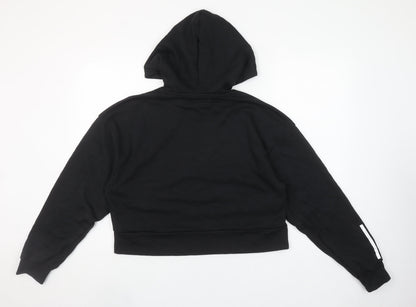 Adidas Womens Black Medium Hooded Pullover Hoodie with Logo and Stripe Accents