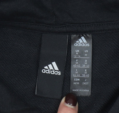Adidas Womens Black Medium Hooded Pullover Hoodie with Logo and Stripe Accents
