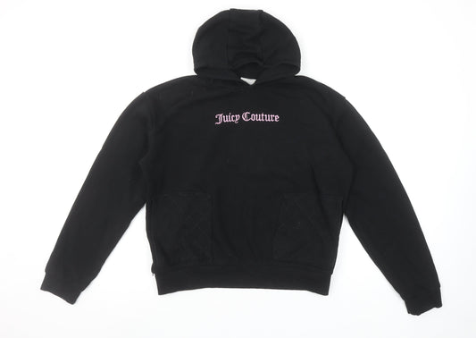 Juicy Couture Girls Black Pullover Hoodie 14-15 Years Logo Fleece