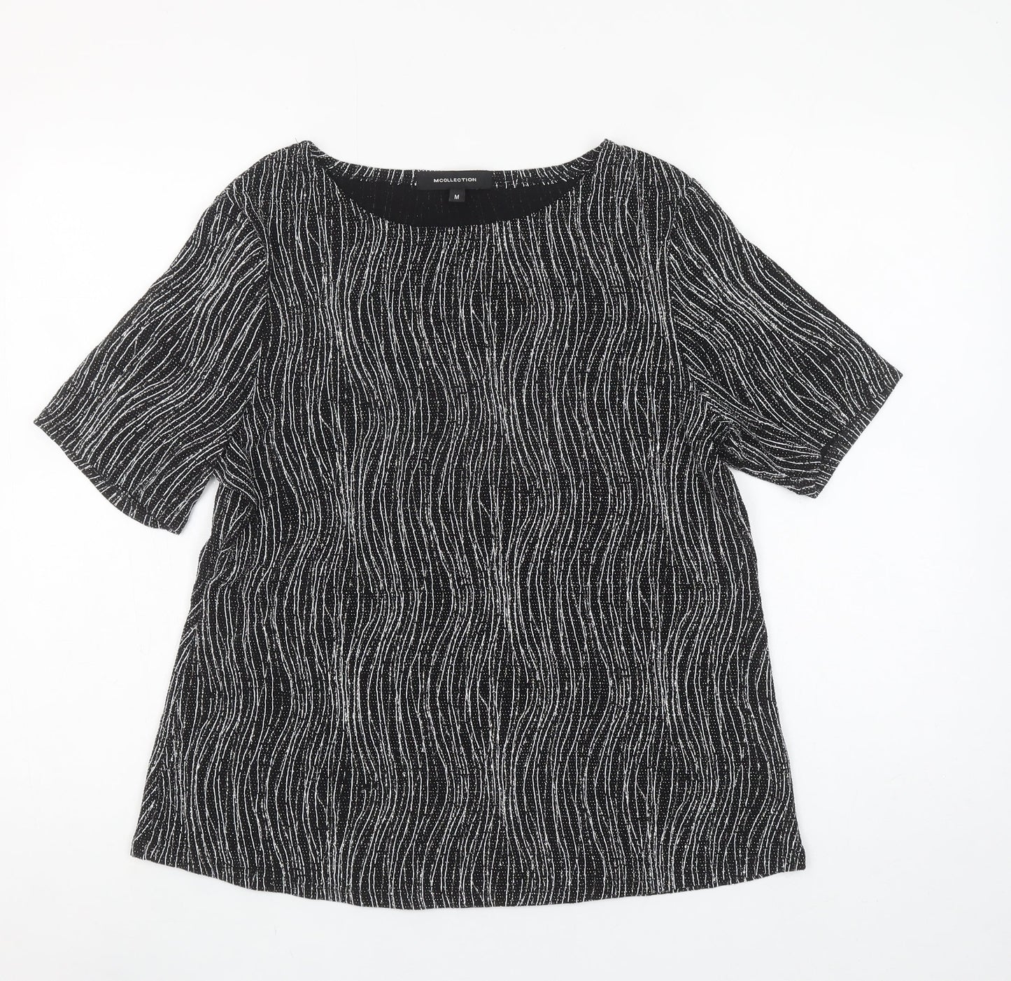 MCollection Women's Black Glitter Stripe Short Sleeve Top Size M