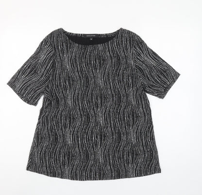 MCollection Women's Black Glitter Stripe Short Sleeve Top Size M