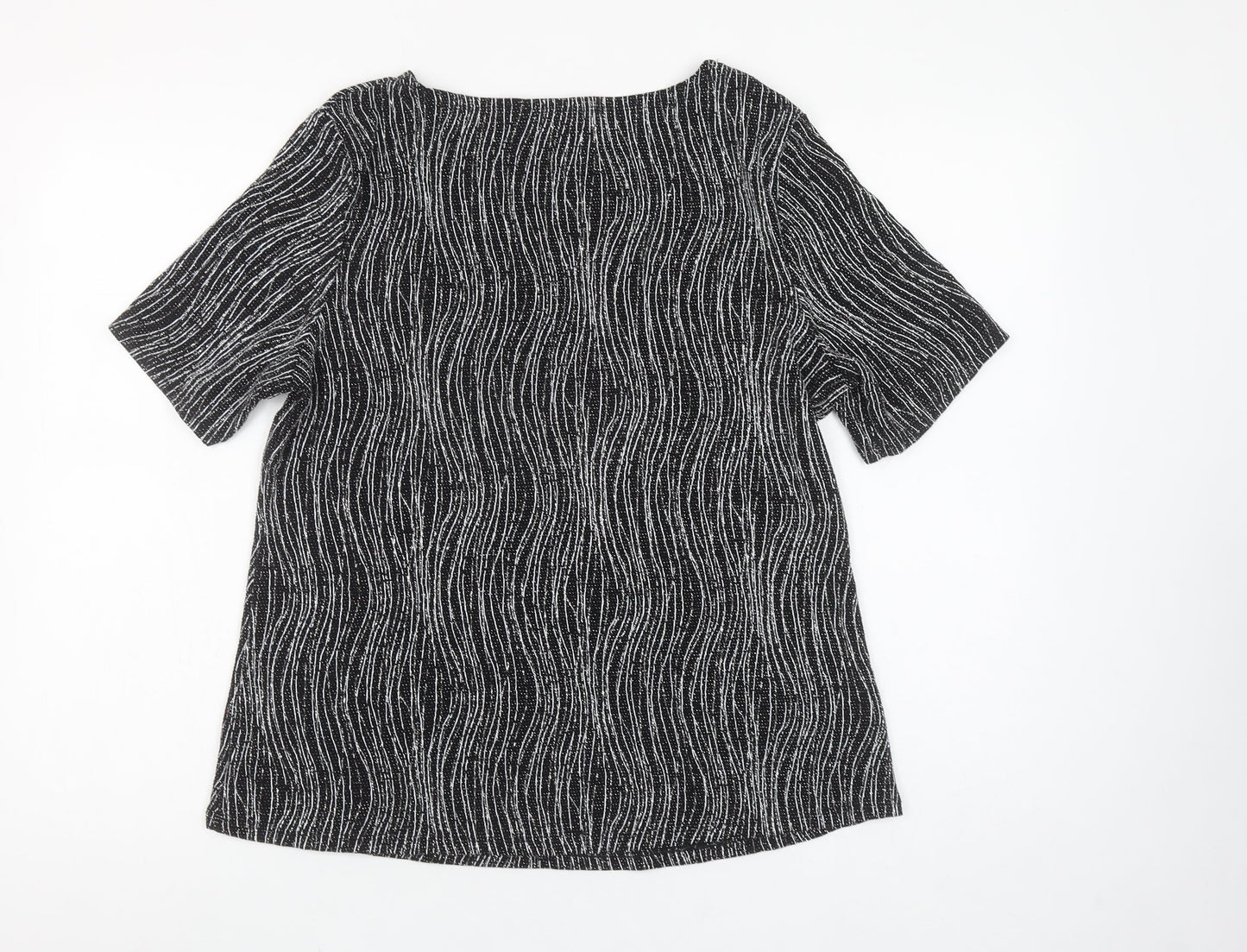 MCollection Women's Black Glitter Stripe Short Sleeve Top Size M