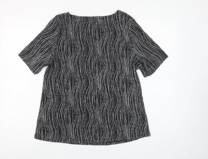 MCollection Women's Black Glitter Stripe Short Sleeve Top Size M