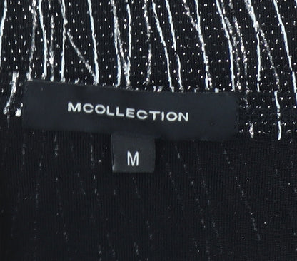 MCollection Women's Black Glitter Stripe Short Sleeve Top Size M
