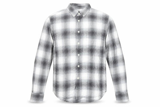 Front view of Dunnes Men's Grey Plaid Button-Up Regular Fit Shirt L