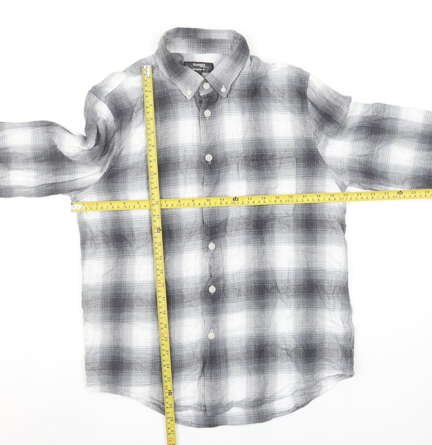 Dunnes Stores Men's Grey Plaid Button-Up Regular Fit Shirt L