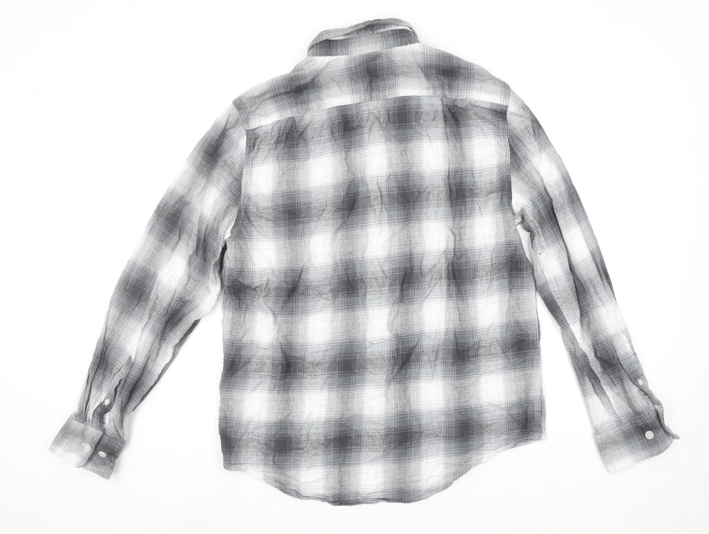 Dunnes Stores Men's Grey Plaid Button-Up Regular Fit Shirt L