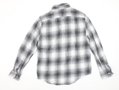 Dunnes Stores Men's Grey Plaid Button-Up Regular Fit Shirt L